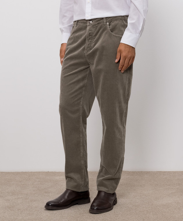 Brunello Cucinelli Вельветовые брюки цвета хаки M280NF1012 изображение 3