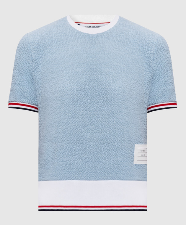 Thom Browne Блакитна твідова футболка з нашивкою логотипа FJS230AJ0194
