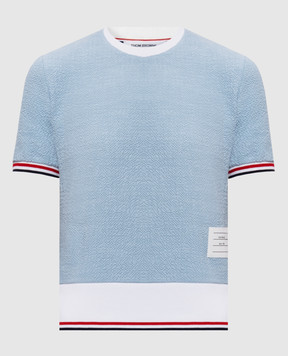 Thom Browne Голубая твидовая футболка с нашивкой логотипа FJS230AJ0194