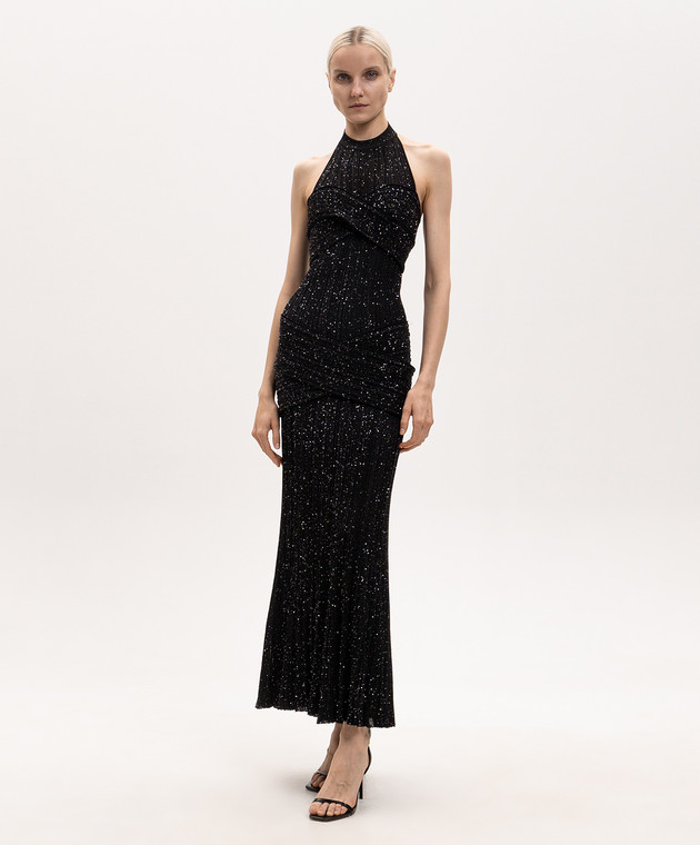 Balmain Черное платье с пайетками с открытой спиной HF1RPB85KK09 изображение 3
