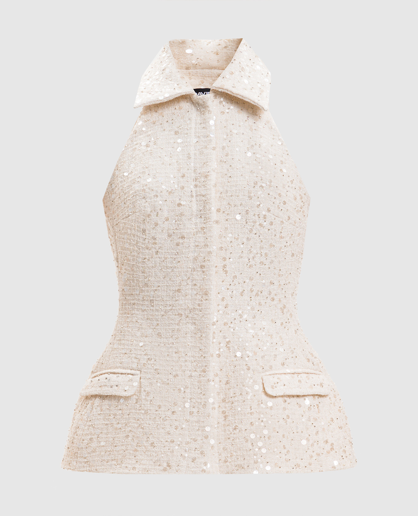 Твидовый жилет цвета айвори в пайетке