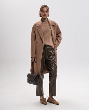 Twinset Коричневе двобортне пальто з вовною 262TP2011