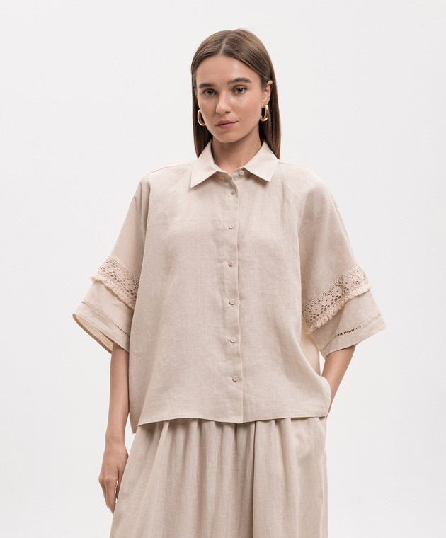 Max Mara Weekend Бежева сорочка WKIPALA з льону WKIPALA зображення 3