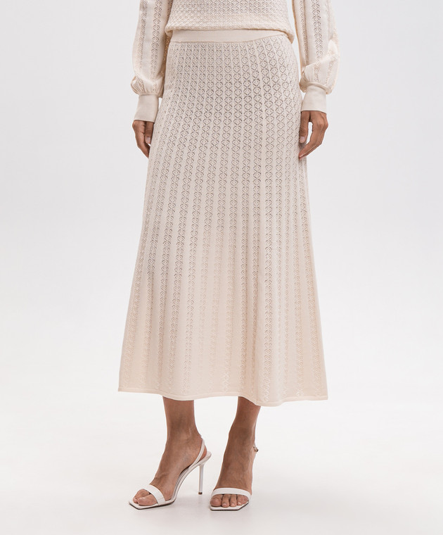 Twinset Бежевая юбка миди с ажурным узором 262TP3122 изображение 3