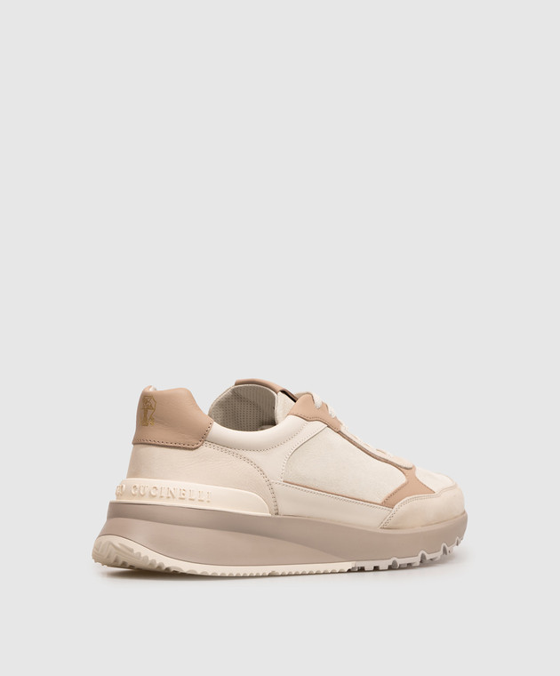 Brunello Cucinelli Кожаные кроссовки цвета айвори MZUSNEO355 изображение 3