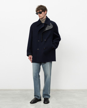 Bottega Veneta Синє двобортне пальто з кашеміру 866582V6E40