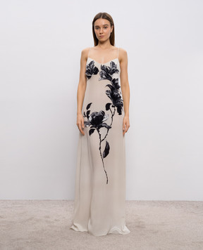 Ermanno Scervino Бежева сукня максі із шовку з квітковою аплікацією D482Q358YBQ