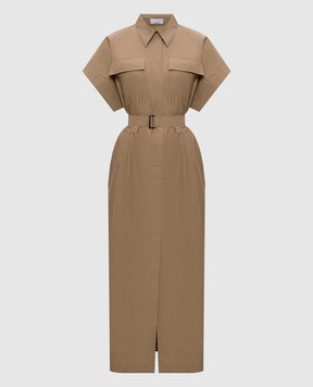 Brunello Cucinelli Бежева сукня-сорочка з ланцюжком моніль ML140A5475