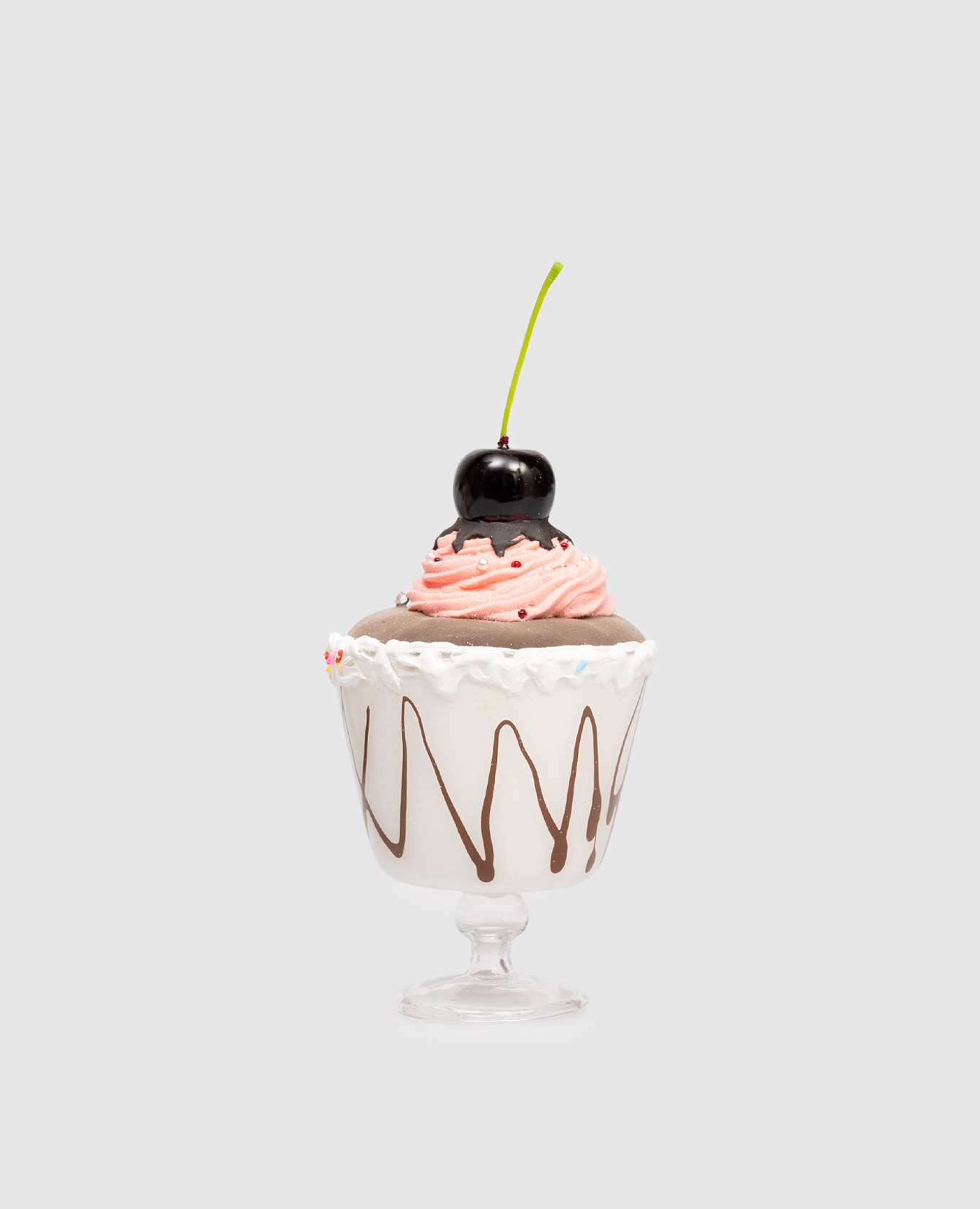 

Елочная игрушка Sundae With Pink Cream and Cherry, Белый, Елочные украшения