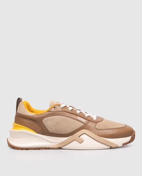 Fendi Коричневые кожаные кроссовки Flow 7E1925AY1W