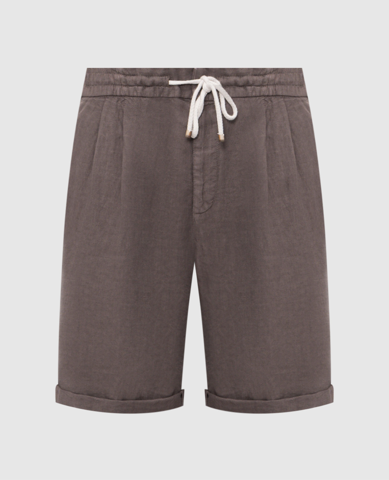 Коричневые шорты из льна с отворотами