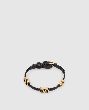 Valentino Чорний шкіряний плетений браслет VLogo Signature 8W2J0X71PRH