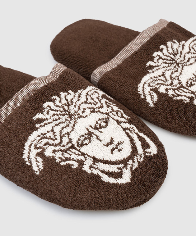 Versace Коричневі домашні махрові капці з візерунком емблеми Medusa 10242161A17767 зображення 5