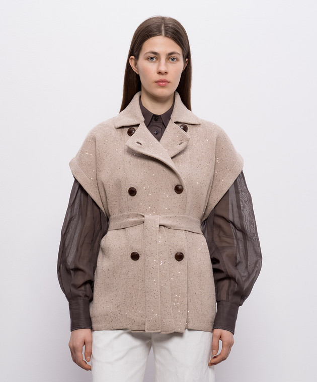 Brunello Cucinelli Бежевий жилет з поясом MDV752716 зображення 3