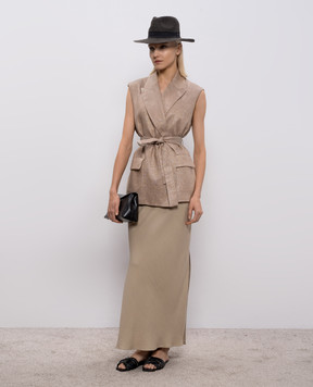 Brunello Cucinelli Бежевый жилет на запах из льна с люрексом MH5267774