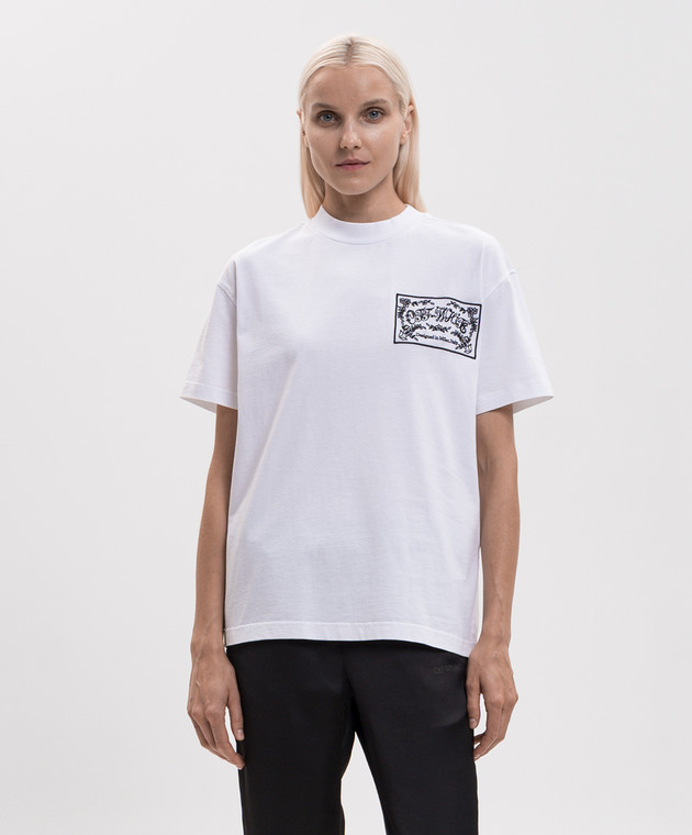 Off-White Белая футболка с вышивкой логотипа 2FA00556T изображение 3