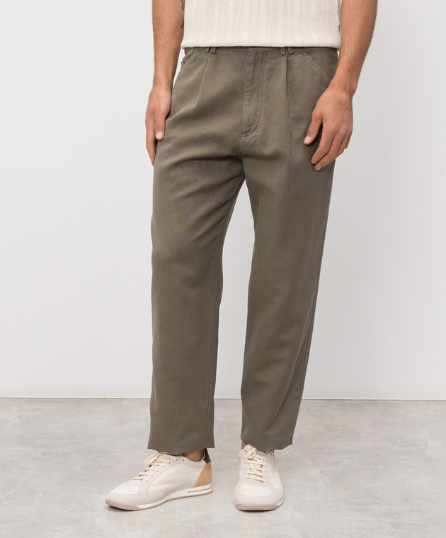Brunello Cucinelli Штани кольору хакі з льоном MP44DH0690 зображення 3