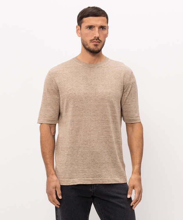 Cashmere&Whiskey Футболка бежевого кольору з льону та шовку M54268085 зображення 2