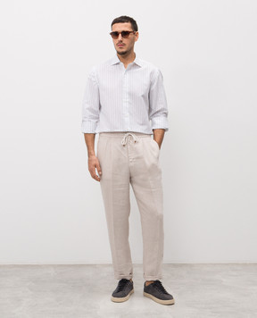 ISAIA Біла сорочка з льоном в смужку IM10TCC9998