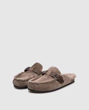 Brunello Cucinelli Коричневые замшевые мюли на меху MZSFG3146