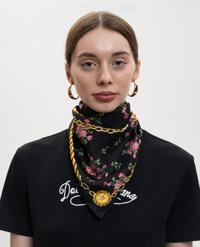 Dolce&Gabbana Черный платок из шелка в цветочный принт FN092RGDDLN