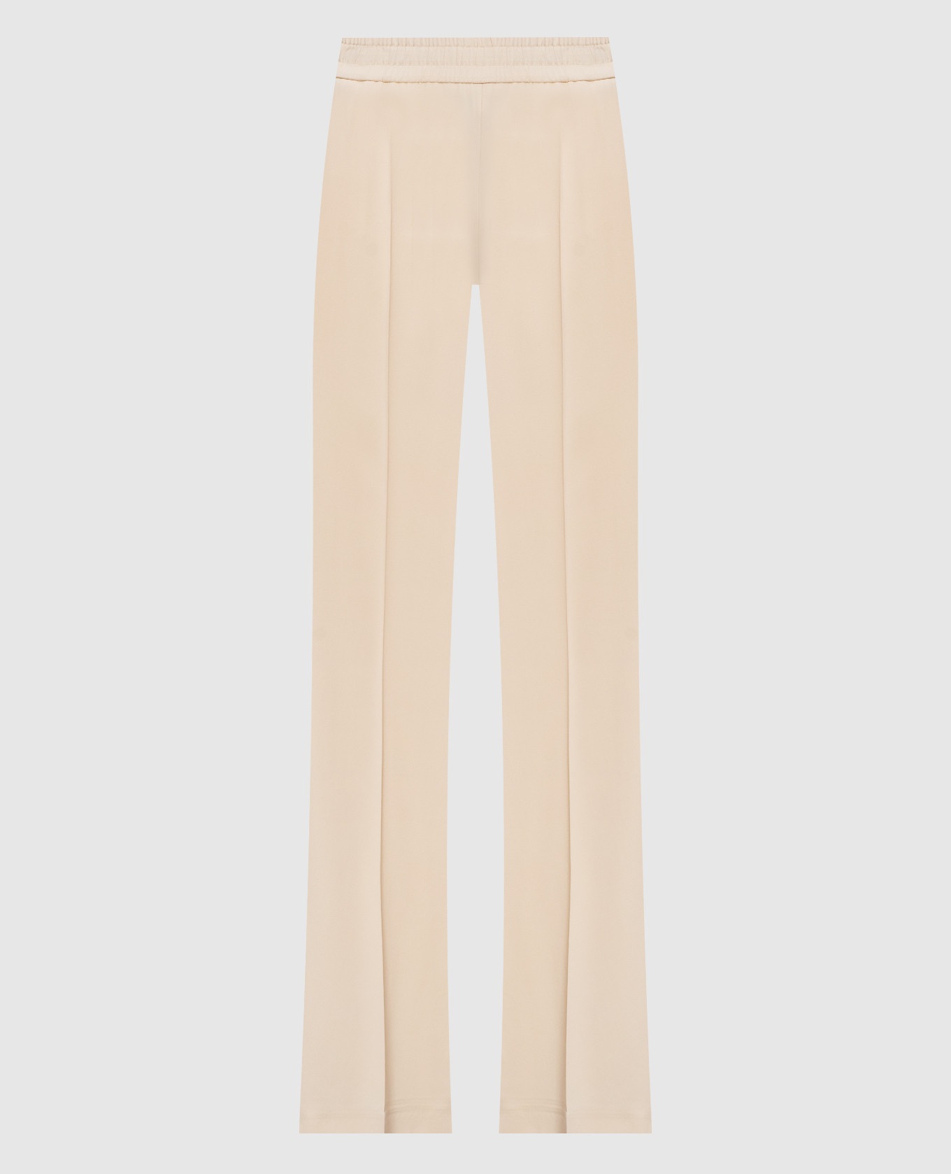 Бежеві штани кльош з логотипом