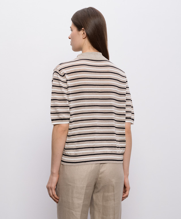Brunello Cucinelli Бежевое поло с леном в полоску M1T272305 изображение 4