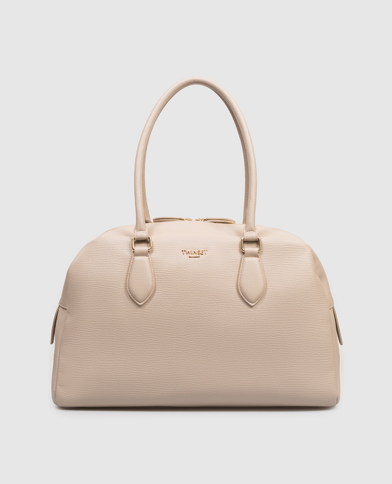 

Бежевая сумка с фактурным логотипом, Бежевый, Сумки на плечо