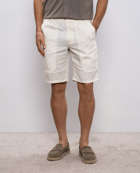 Stefano Ricci Білі шорти з льону та шовку з патчем логотипа M8T6100060TXFIL