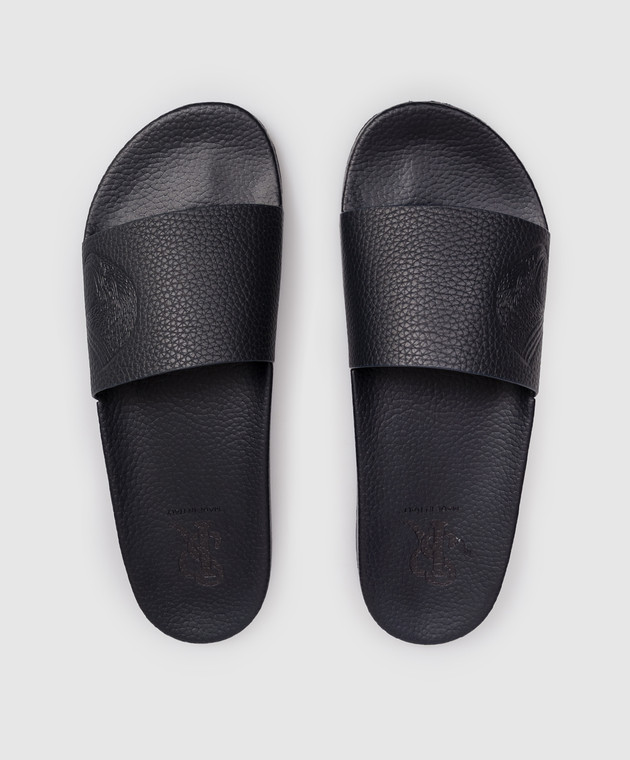 Stefano Ricci Сині шкіряні слайдери з тисненням емблеми UG31G760VD зображення 4