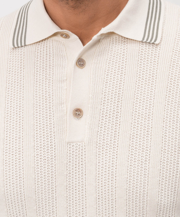Brunello Cucinelli Поло кольору айворі з контрастними смужками M29204205P зображення 5