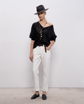 Brunello Cucinelli Чорний пуловер з льону, кашеміру та шовку в паєтки MDJ547612