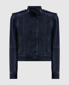 Babe Pay Pls Синяя замшевая куртка с акцентными плечами 2407ИЗМSUEDE