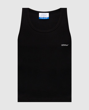 Off-White Чорна майка в рубчик з логотипом OMUY006C99JER002