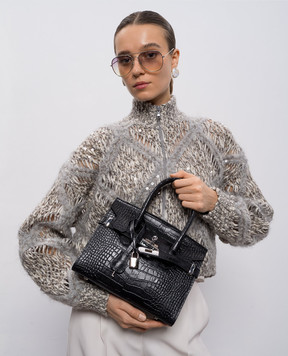 Gianni Notaro Черная кожаная сумка Cocco с тиснением под кожу крокодила 414COCCONIK
