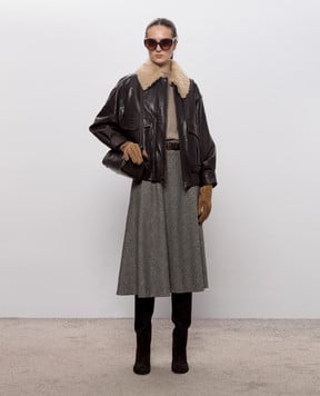 Max Mara Weekend Коричневая кожаная куртка CALATA с мехом WKDCALATA