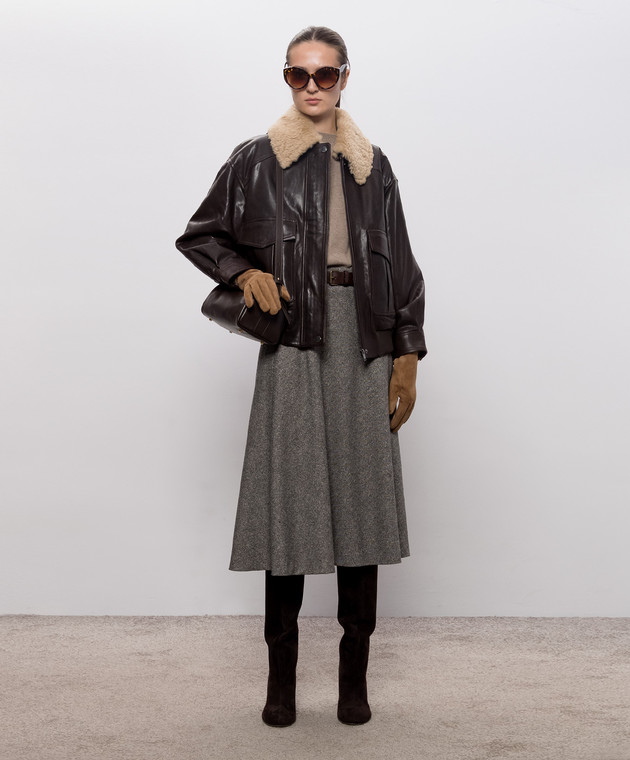 Max Mara Weekend Коричневая кожаная куртка CALATA с мехом WKDCALATA изображение 2