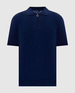 Stefano Ricci Синее поло из шерсти, кашемира и шелка в узор W505507P31W26150