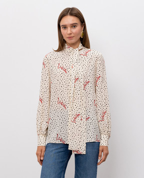 Valentino Бежевая блуза Plus De Pois из шелка в горох 9B3AB8N0A9N