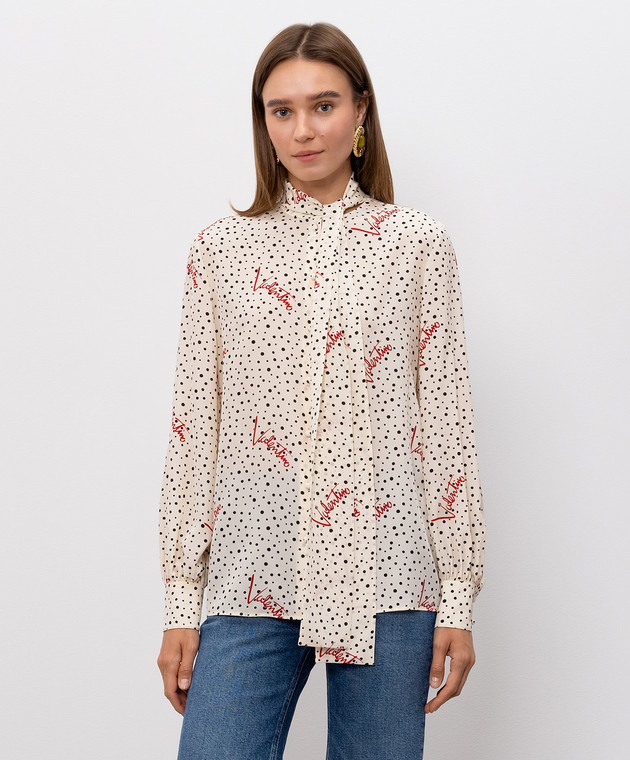 Valentino Бежева блуза Plus De Pois із шовку в горох 9B3AB8N0A9N зображення 3