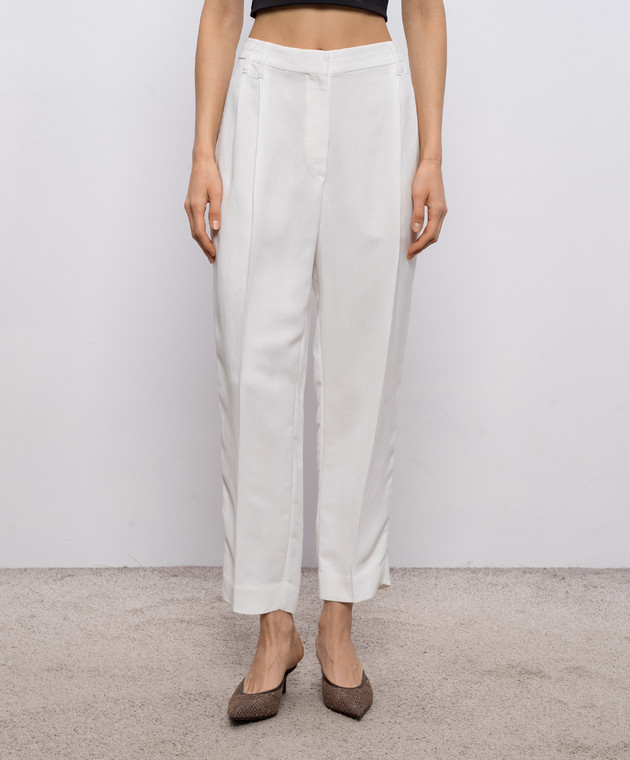 Brunello Cucinelli Белые брюки с леном с цепочкой мониль MH126P8292 изображение 3