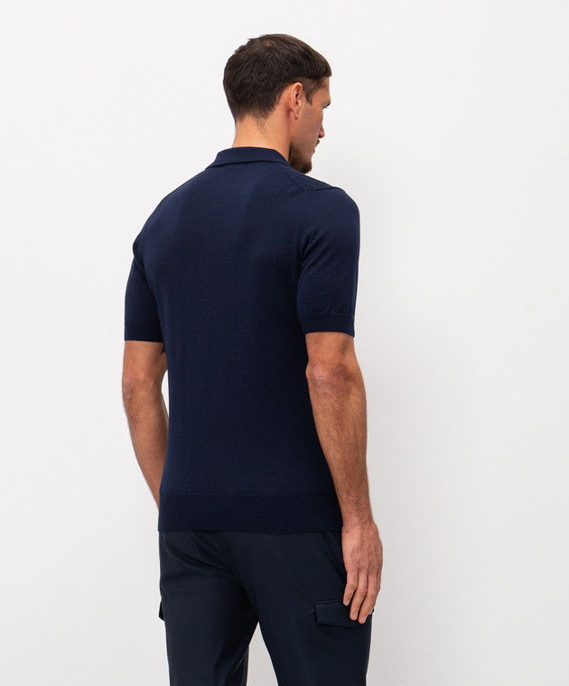 Cashmere&Whiskey Синє поло з тканим візерунком DOP268 зображення 4