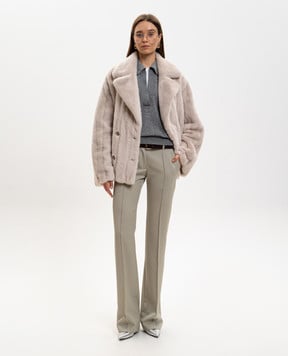 Rindi Бежевая двубортная шуба из меха норки 084VS025