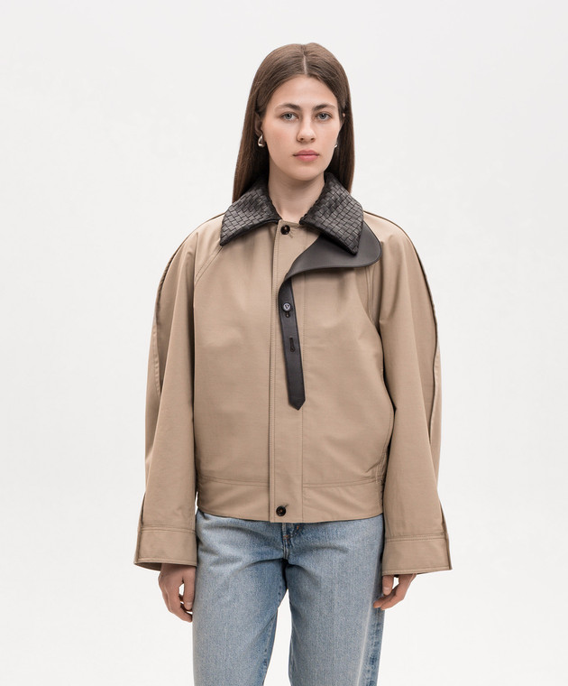 Bottega Veneta Бежевая куртка с кожаным воротником 852425V6KO0 изображение 3