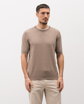 Peserico Коричневая футболка из хлопка с эффектом наложения слоев R59486F149173N