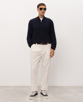 Bertolo Cashmere Синее поло из шерсти и шелка 90264500256658