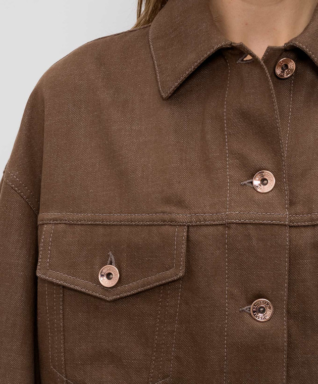 Brunello Cucinelli Коричнева джинсова куртка з ланцюжком моніль ML1347672P зображення 5