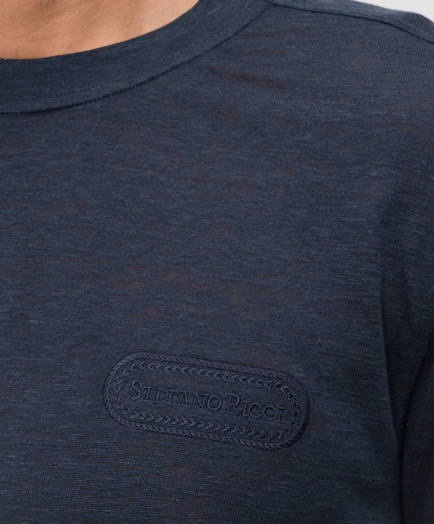 Stefano Ricci Синя футболка з льону K919071G10T26205 зображення 4