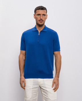 Stefano Ricci Синє поло з вовни, кашеміру та шовку у візерунок W505507P31W26150