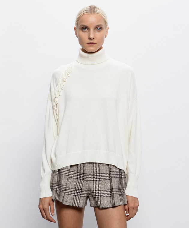 Twinset Гольф цвета айвори с бахромой 262AP3010 изображение 3